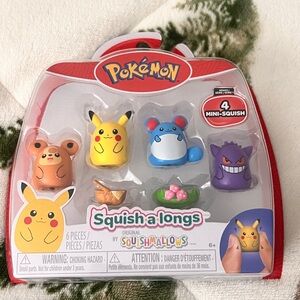 Squishmallows Squish-a-longs Pokémon Mini Set - Yellow, Purple, Blue, Brown